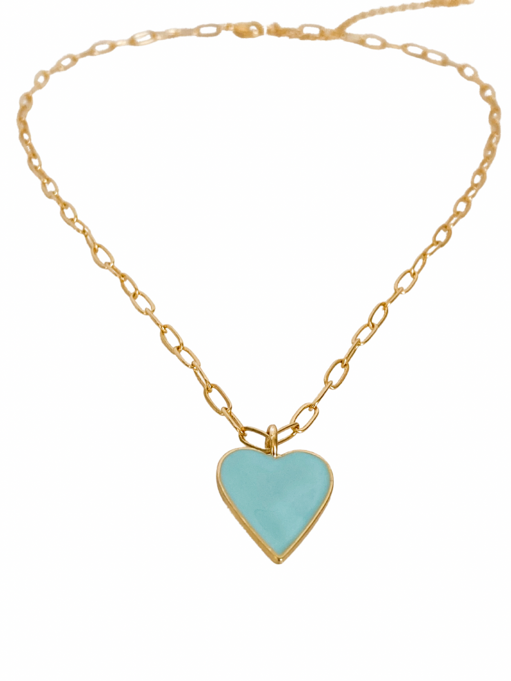 Blue enamel heart necklace