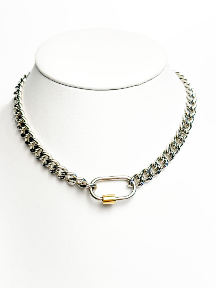 silver carabiner lock necklace