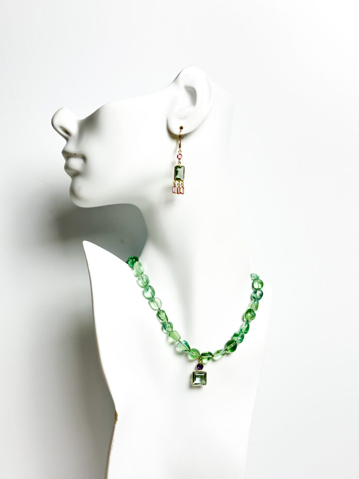 Flourite necklace and bezel earrings